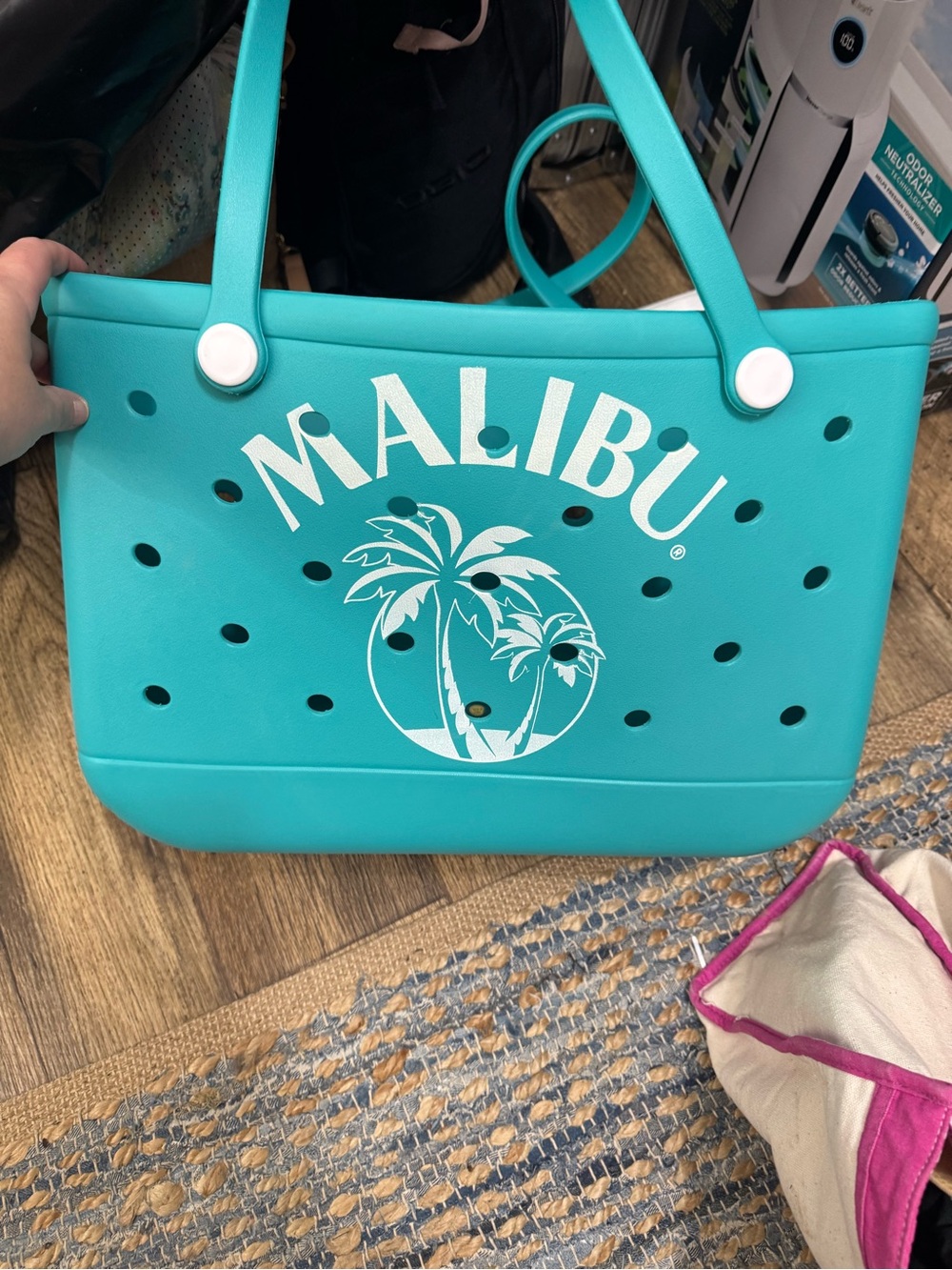 Malibu Turquoise Tote Bag with White Logo